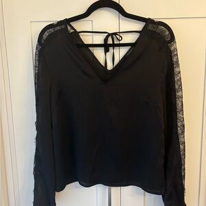 Black V-Neck Lace Blouse